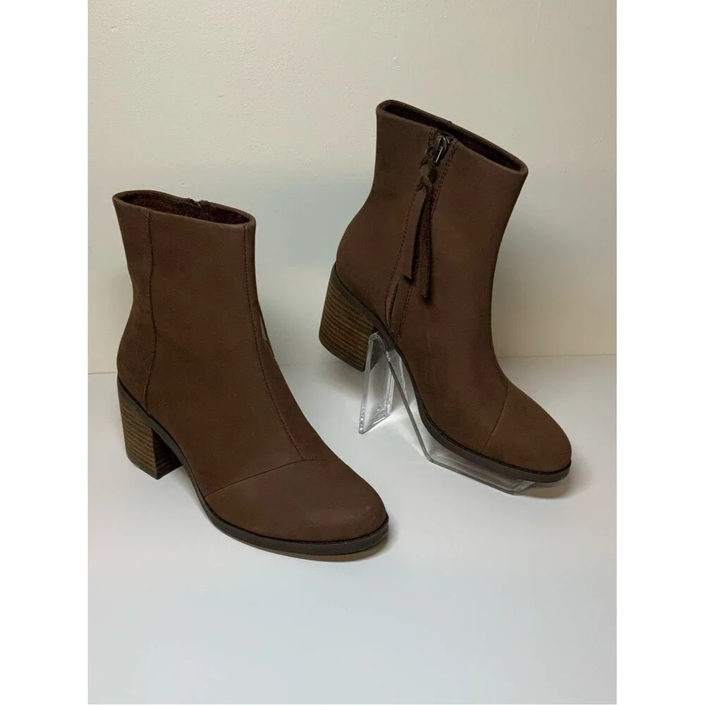 TOMS Evelyn Brown Leather Ankle Boots Women’s Size 6 NWT